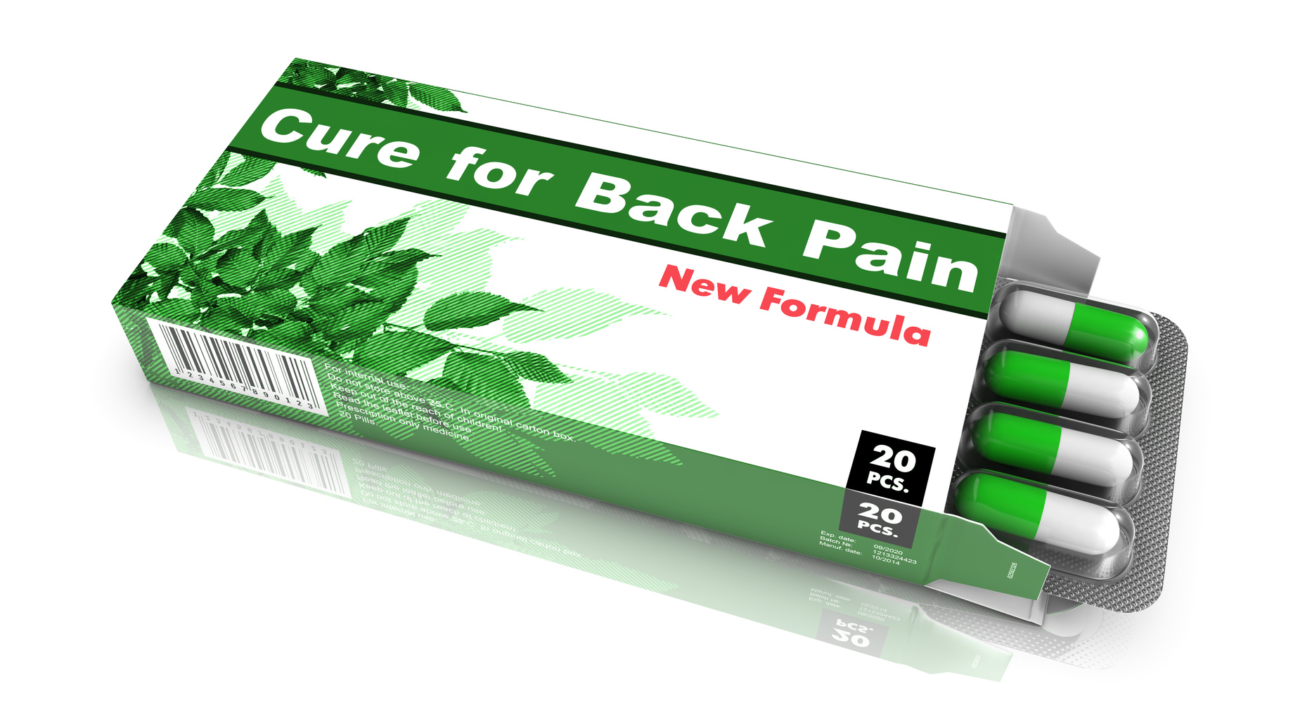 Cure For Back Pain, Green Open Blister Pack.